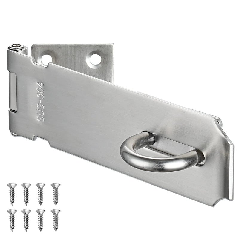 JQK Door Hasp Latch Lock, 5 Inch 304 Stainless Steel Safety Packlock Clasp Thickness 1.9 mm, Brushed Steel, DL130-BN - Image 1